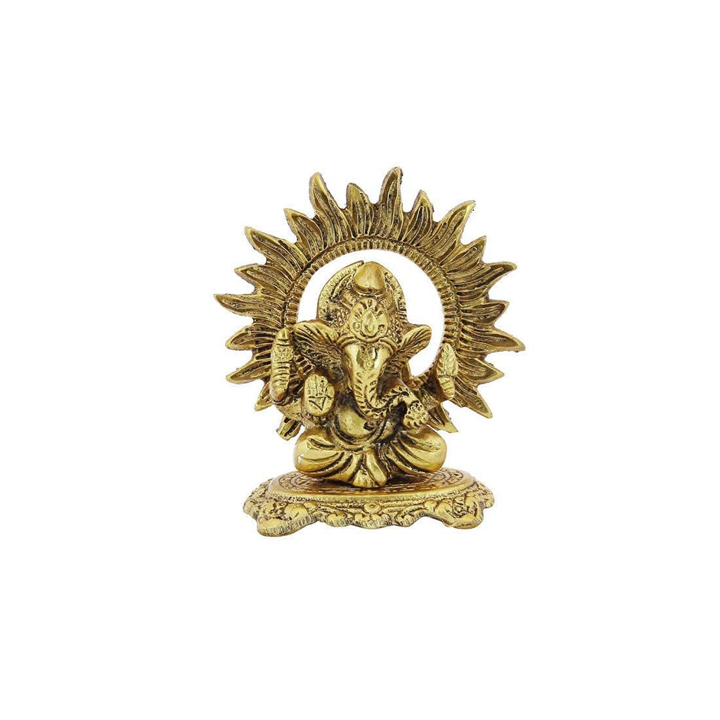 Sukee Store Metal Hindu God Ganesha Statue Ganpati Sitting Idol Sculpture for Good Luck & Success - 4 inches, Small, Golden