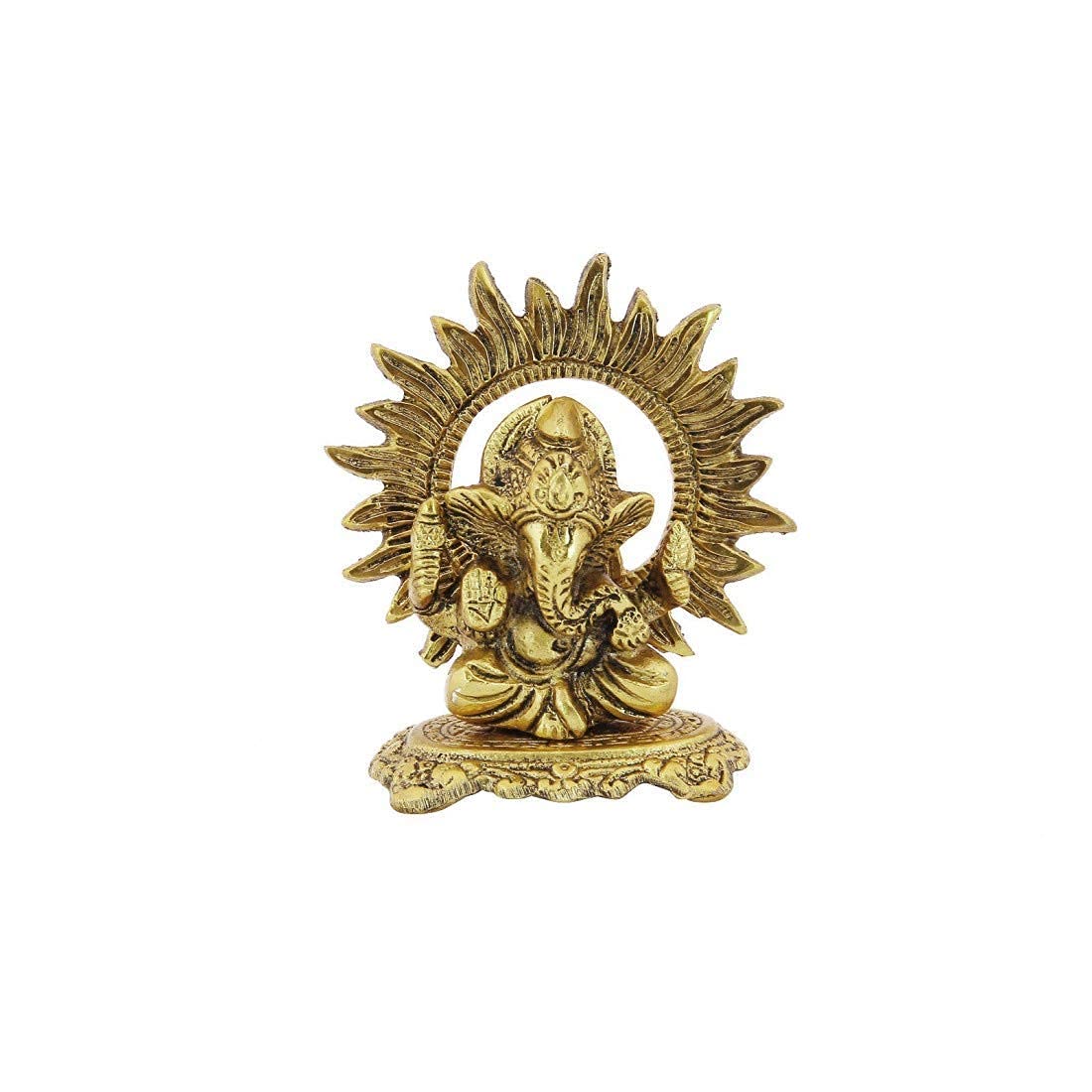 Sukee Store Metal Hindu God Ganesha Statue Ganpati Sitting Idol Sculpture for Good Luck & Success - 4 inches, Small, Golden