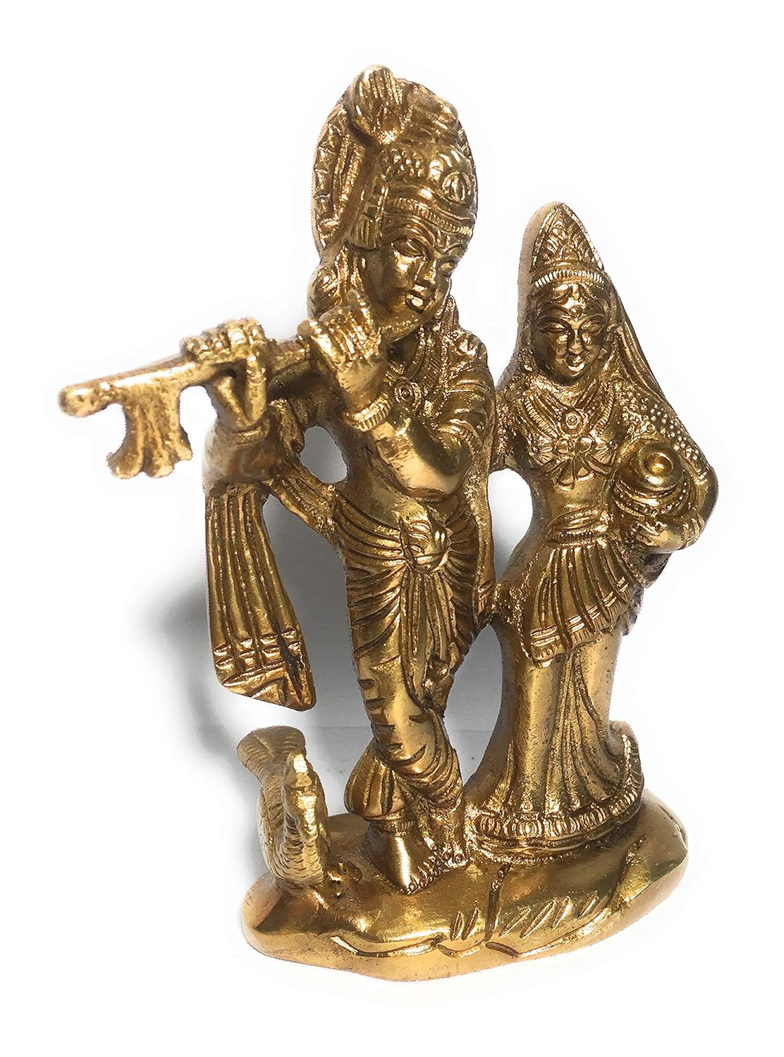 Radha Krishna Brass Metal Statue Idol for Home Temple, Office Table or Shop Mandir Puja Shelf | Gift & Home Decor- Height 5 INCHES