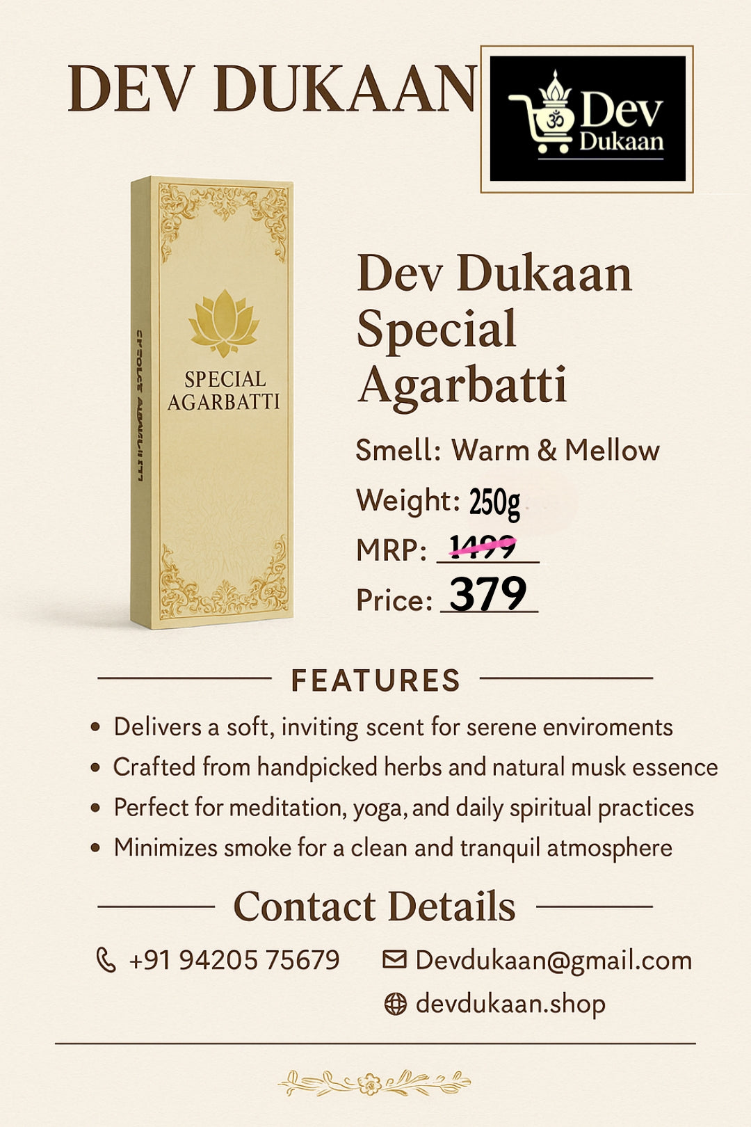 Dev Dukaan Premium Agarbatti – Warm & Melon Fragrance | Long-Lasting, Natural Aroma Sticks